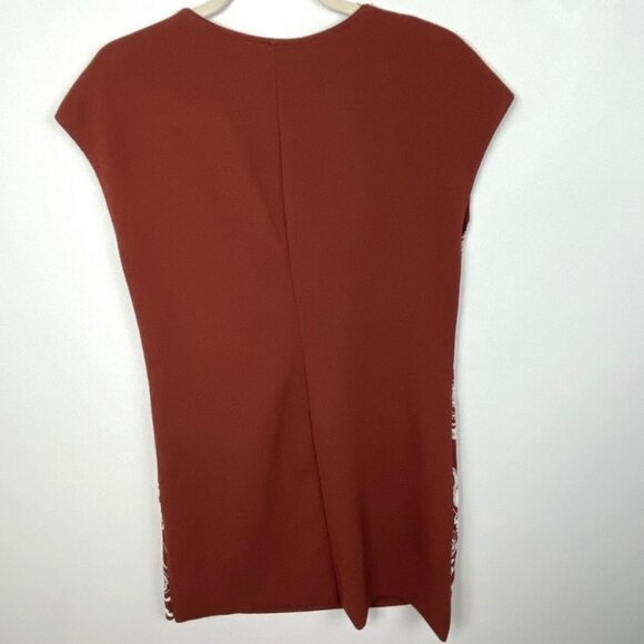Zara Red Brown White Bohemian Embroidered Shift Dress Size Small Short Boho S - Picture 8 of 9